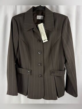 Vintage Vanity Fair Brown Pinstripe Blazer Shoulder Pads Women's Size 14